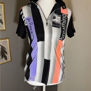Jamie Sadock Black and White Striped GolfTop